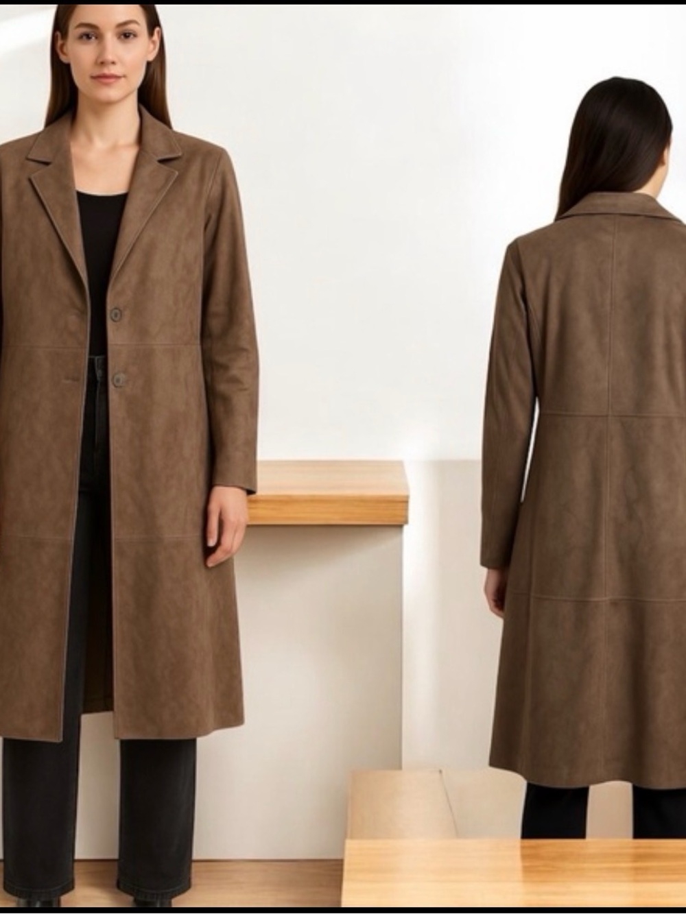 NWT House of Harlow 1960 Faux Leather Suede Long Coat Taupe S/P MMX-SR212